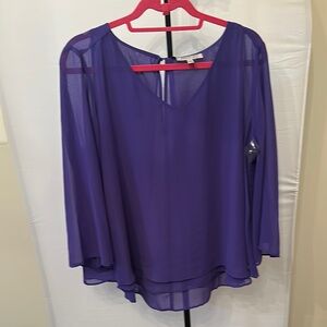 Purple Asymmetrical 3/4 Sleeve Blouse